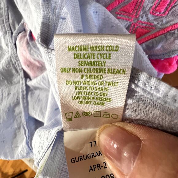 Lilly Pulitzer Embroidered Peplum Top Boho Pom Pom Flutter Sleeve XS - Picture 11 of 12